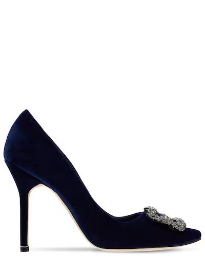 Manolo Blahnik - 105mm hangisi embellished velvet pumps - Navy | Luisaviaroma | Luisaviaroma