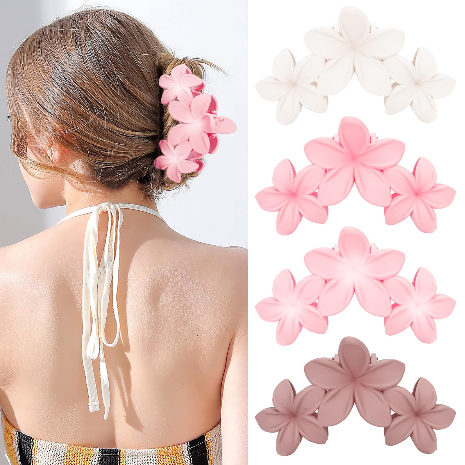 ANBALA Flower Claw Hawaiian Hair Clip, 4PCS Large Plumeria Hair Clips for Women, Non-Slip Strong ... | Amazon (US)