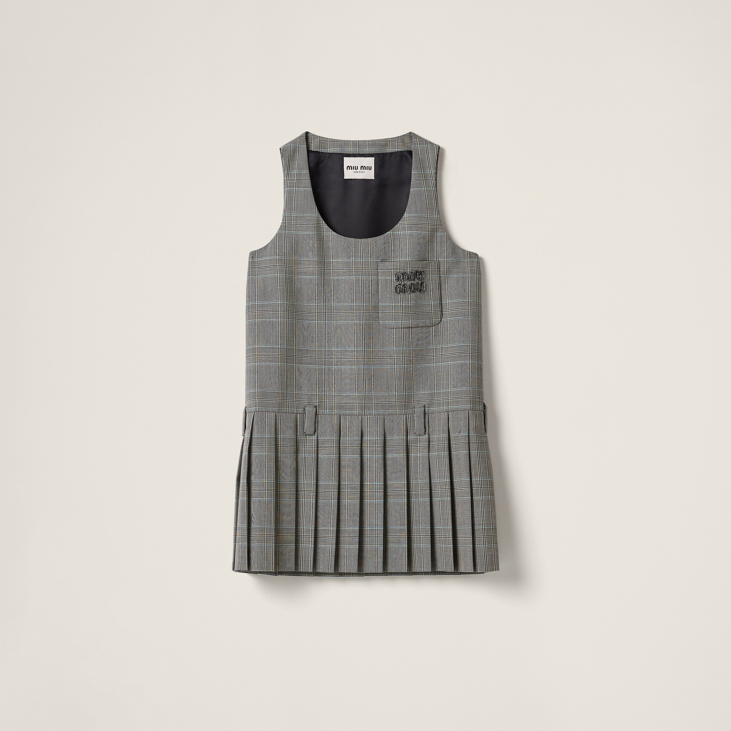 Sapphire Blue Prince Of Wales Checked Mini-dress | Miu Miu | Miu Miu US