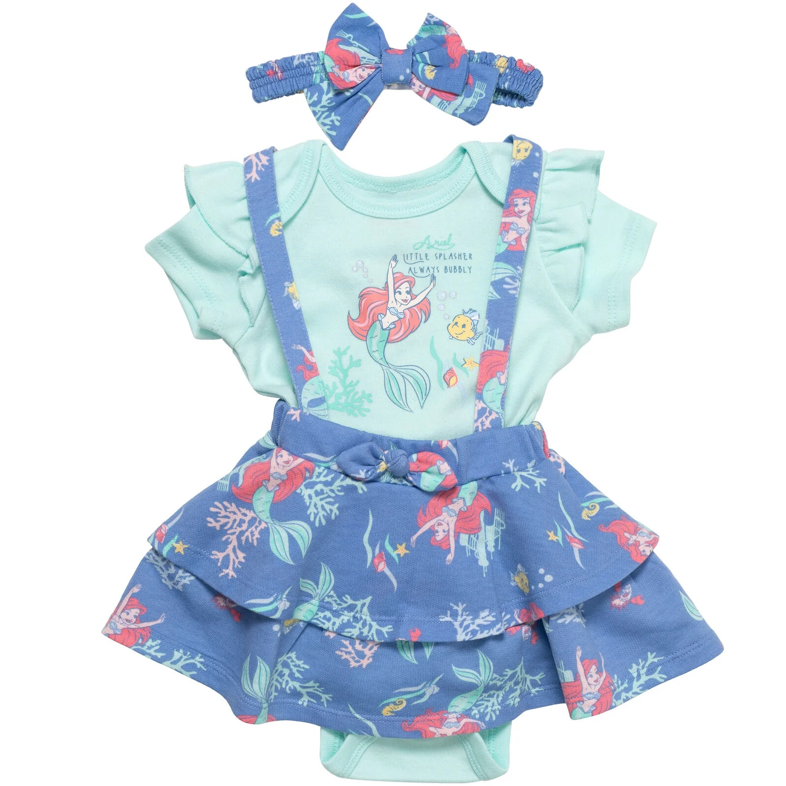 Disney The Little Mermaid Ariel Newborn Baby Girls French Terry Bodysuit Jumper and Headband 3 Pi... | Walmart (US)