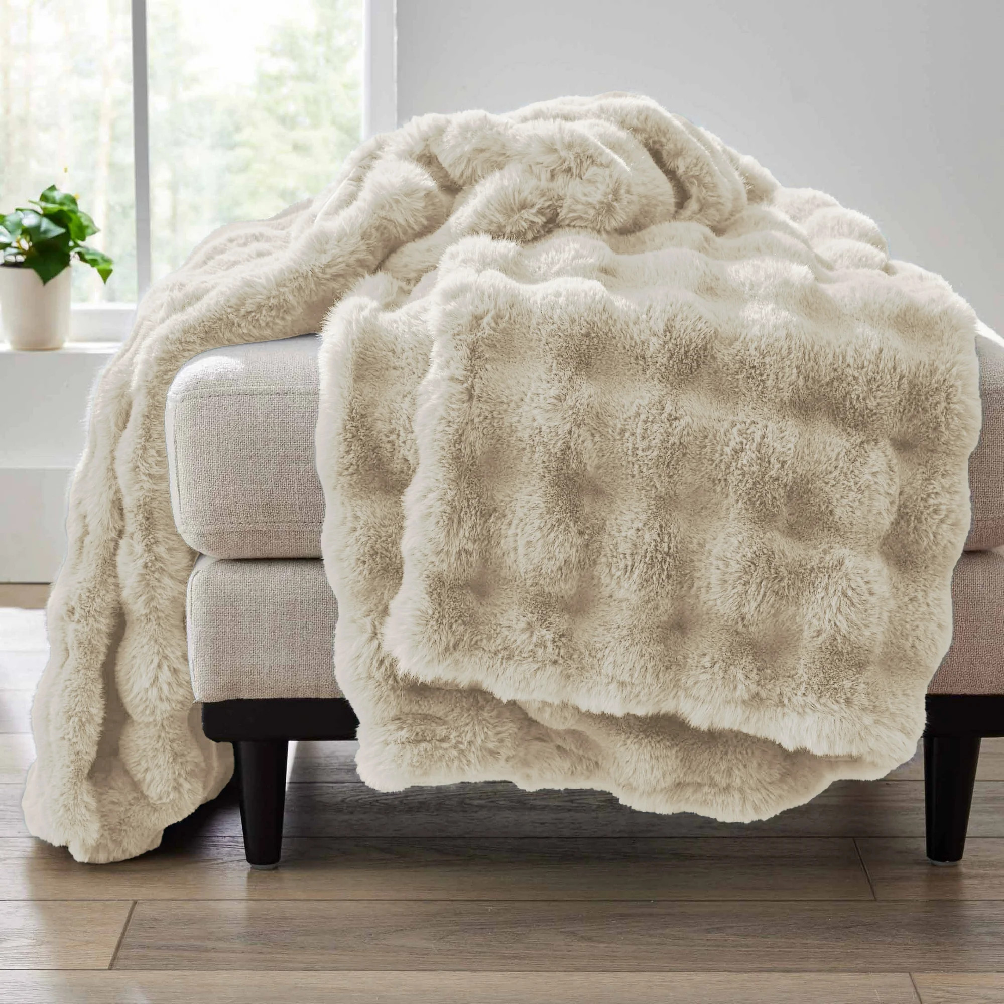 Better Homes & Gardens Beige Texture Faux Fur Throw, 50" x 72", Adult/Teen | Walmart (US)