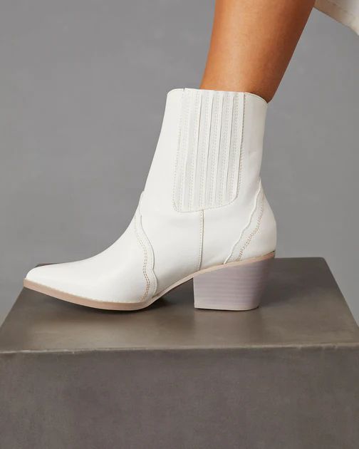 Lucia Faux Leather Heeled Bootie - White | VICI Collection