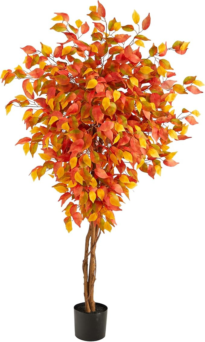 Nearly Natural 5ft. Autumn Ficus Artificial Fall Tree | Amazon (US)