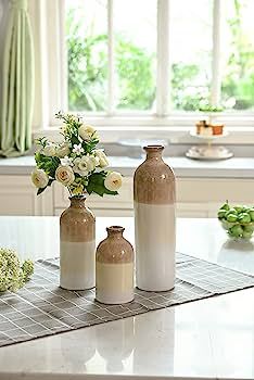 TERESA'S COLLECTIONS Modern Farmhouse Ceramic Vase, Home Décor Accents, Rustic Beige White Decor... | Amazon (US)