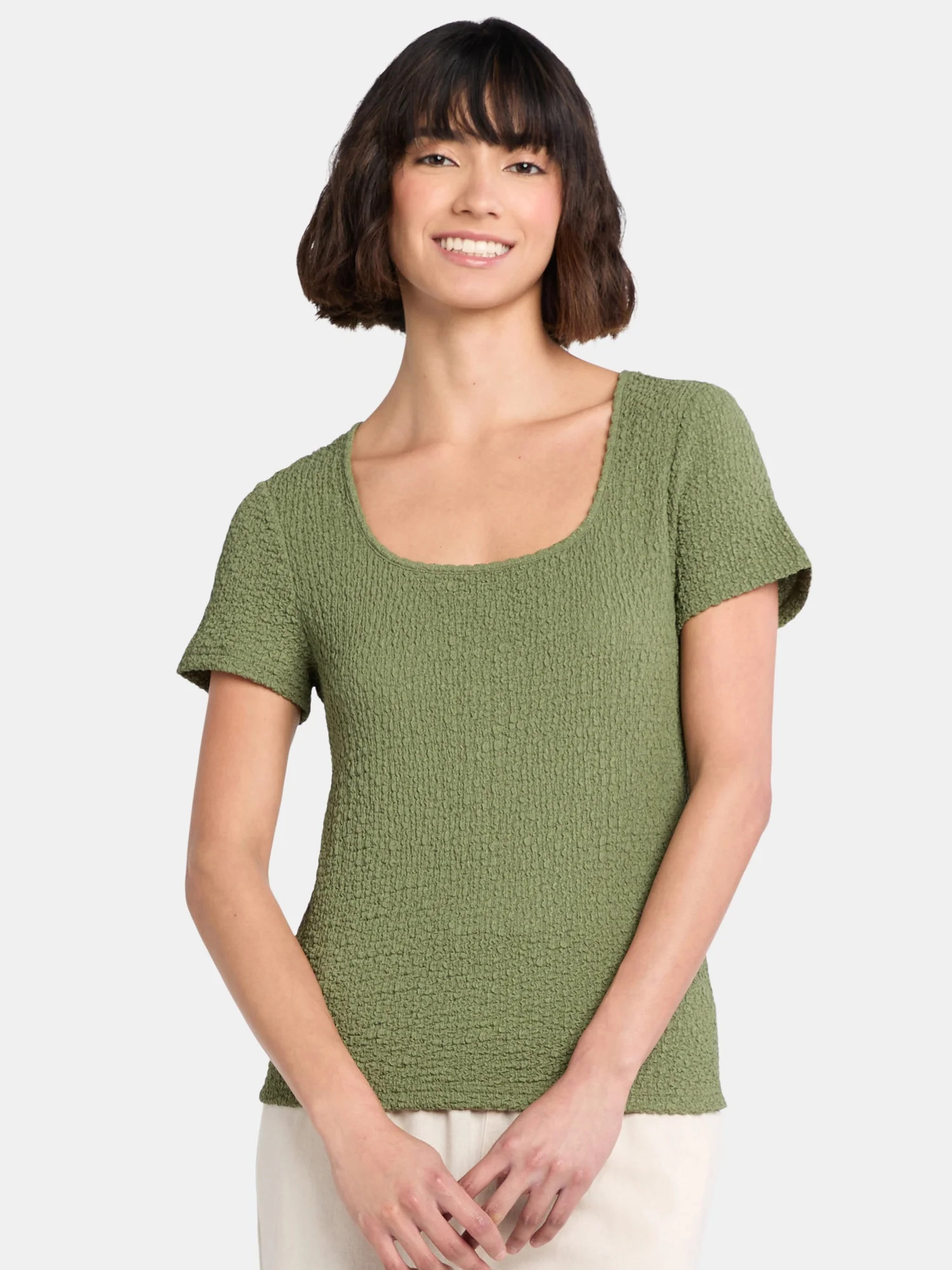 Time and Tru Women's Square Neck Pucker Tee with Short Sleeves, Sizes XS-XXXL | Walmart (US)