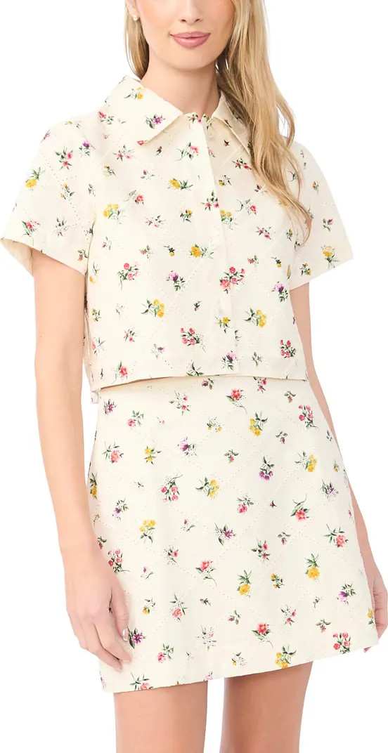 Liz Floral Eyelet Button-Up Crop Top | Nordstrom