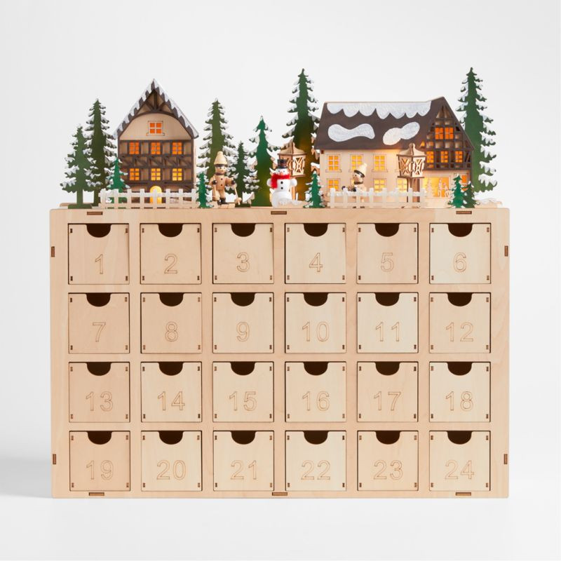 Wooden Village Holiday Advent Calendar | Crate & Barrel | Crate & Barrel
