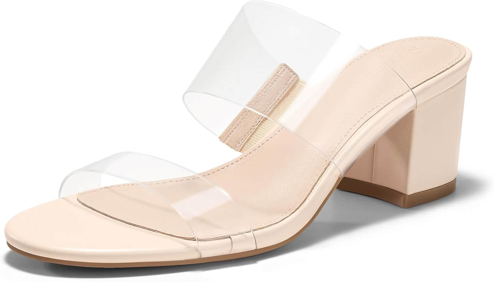 Coutgo Women's Clear Heeled Sandals Transparent Two Strap Chunky Block Heels Mules Open Toe Slip ... | Amazon (US)