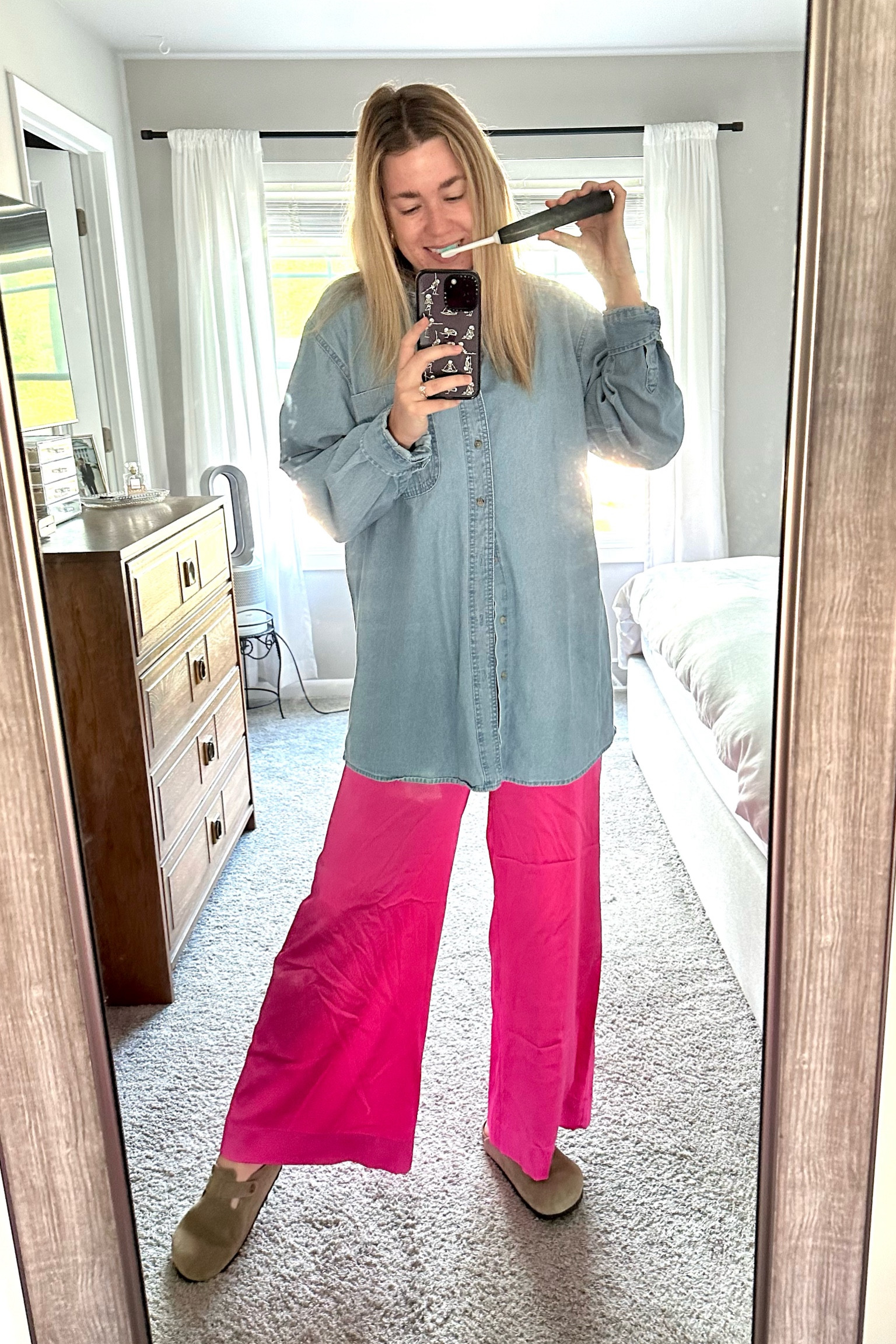 Pink satin pants | denim shirt | work outfit | summer to fall 

#LTKstyletip #LTKSeasonal