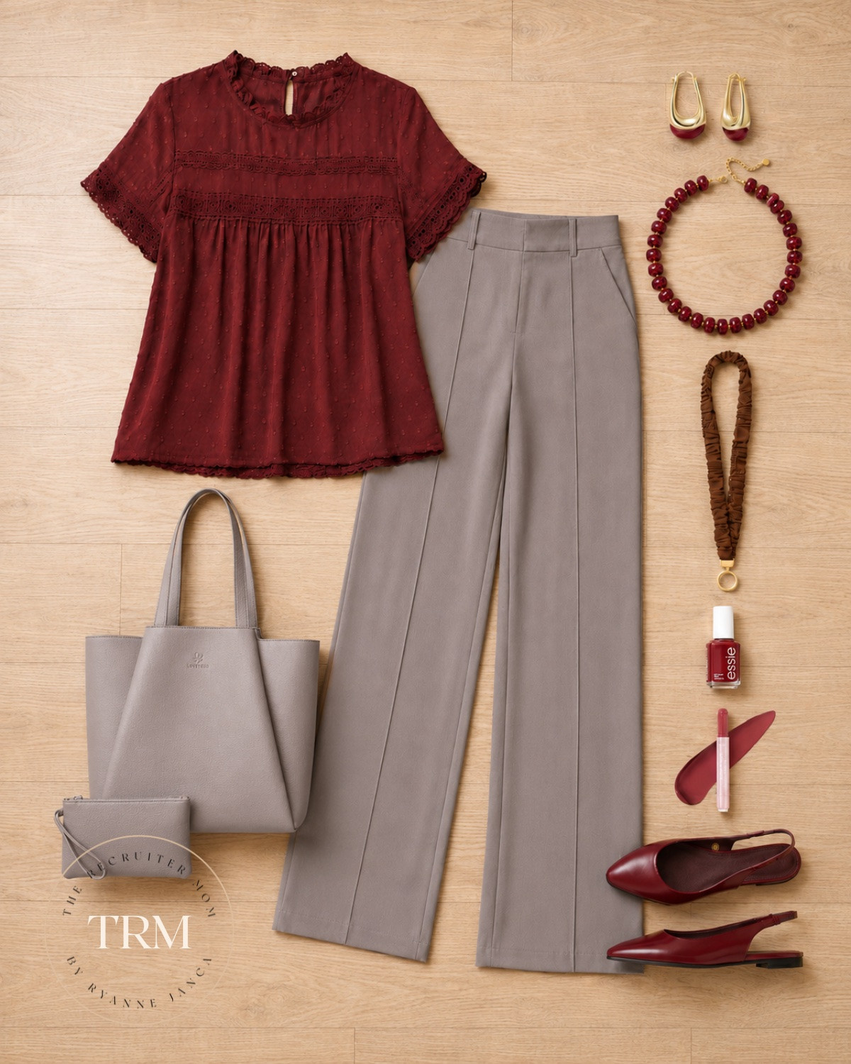 Obsessed with this burgundy and grey combo for fall 🍂 This lace detail top is giving all the feminine vibes and those wide leg trousers are SO flattering. Pair it with burgundy slingbacks and a grey tote and you have a complete look — everything is linked! 💕

#LTKgrwm #LTKSeasonal #LTKWorkwear