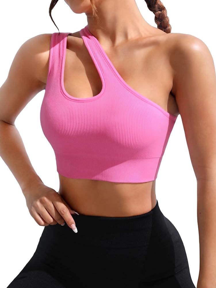 Verdusa Women's One Shoulder Cut Out Sports Bra Workout Yoga Top | Amazon (US)