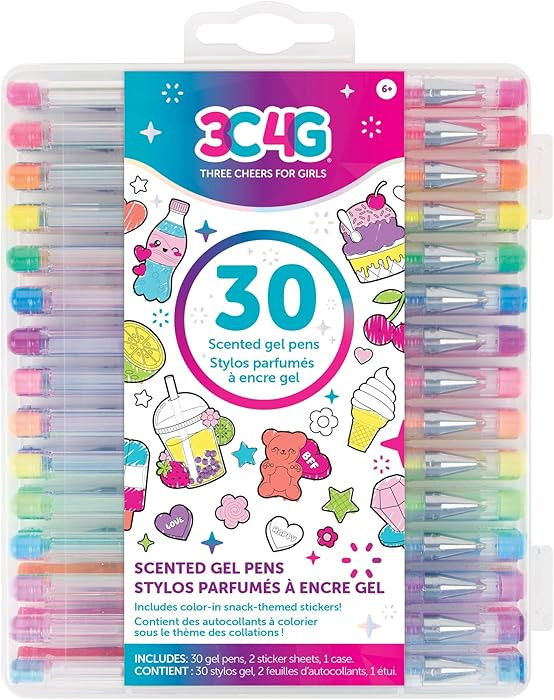 3C4G: 30 Scented Gel Pens - w/ 2 Color-in Snack Themed Sticker Sheets, 30 Different Vibrant Color... | Amazon (US)