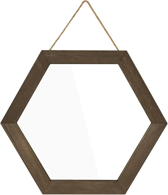 Emfogo Decorative Rustic Wall Mirror with 14 inch Hexagon Wood Framed Mirror for Bathroom,Bedroom... | Amazon (US)