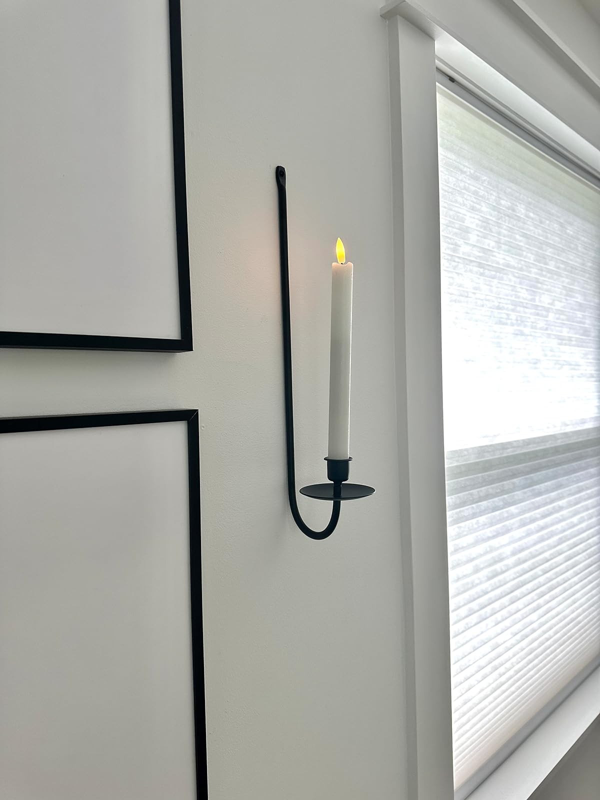 Skinny black metal sconces. Affordable home decor. Tapered candles with remote, gallery wall. | Amazon (US)