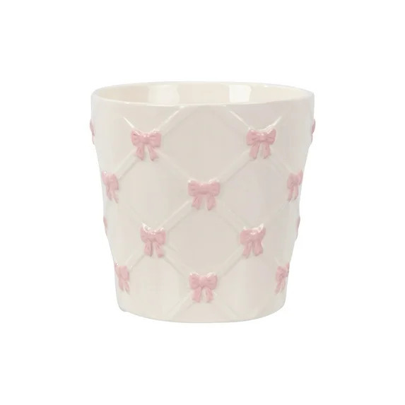 Mainstays 6.25" x 6.25" x 6" Round Cream and Pink Ceramic Bow Planter | Walmart (US)