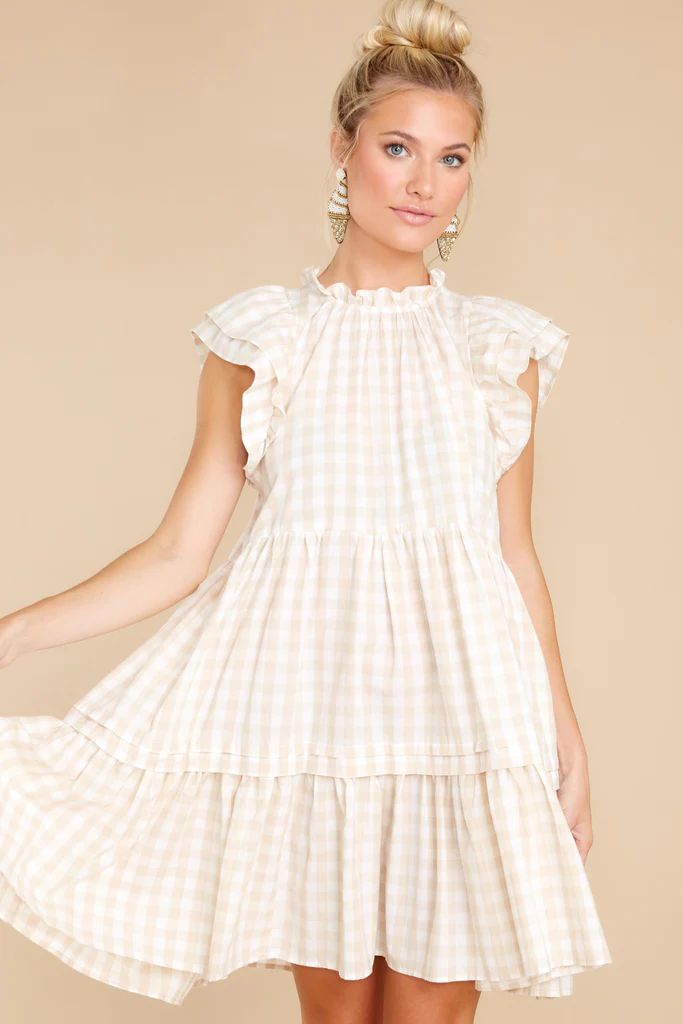 Keep It Sweet Light Tan Gingham Dress | Red Dress 