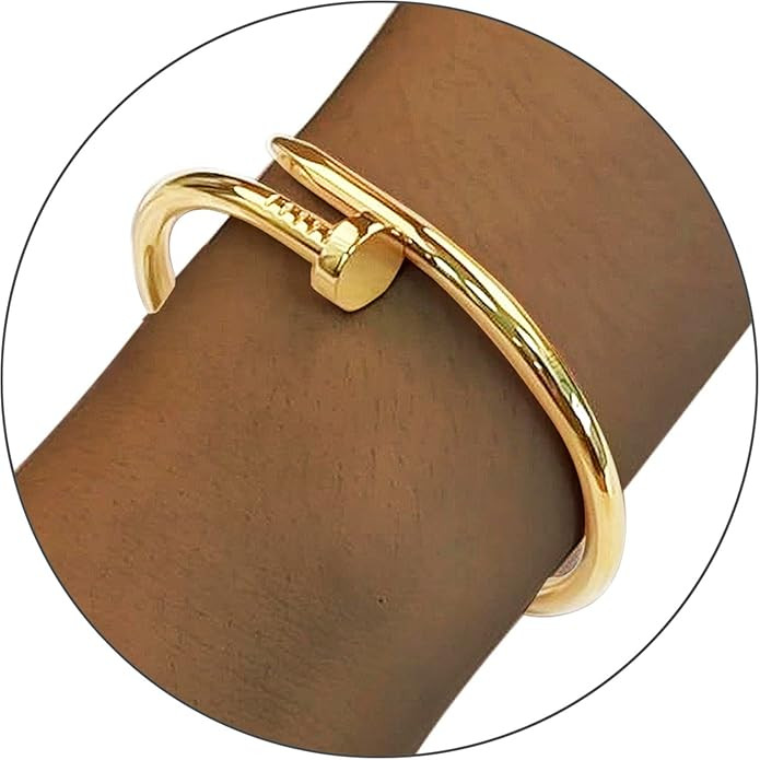 YOYONY Gift for Women 18K Gold Love Nail Bracelet,Stainless Steel,7 Inch,Open Buckle Style,Jewelr... | Amazon (US)