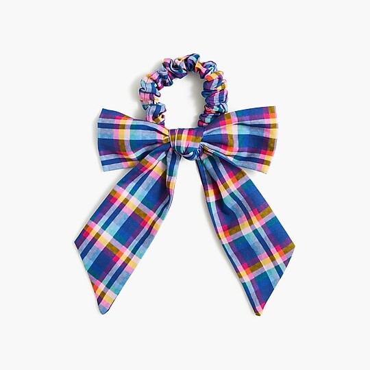 Mixed-plaid scrunchie with bow | J.Crew Factory