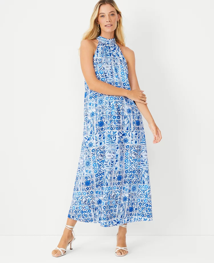 Tile Tie Mock Neck Maxi Dress | Ann Taylor (US)