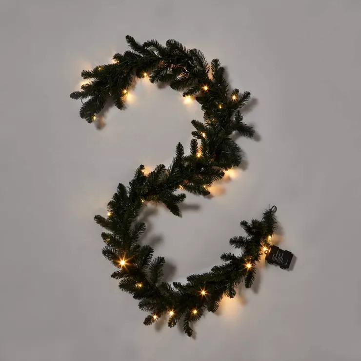 9' Battery Operated Pre-Lit Artificial Pine Christmas Garland Green with Dual Color LED Lights - ... | Target