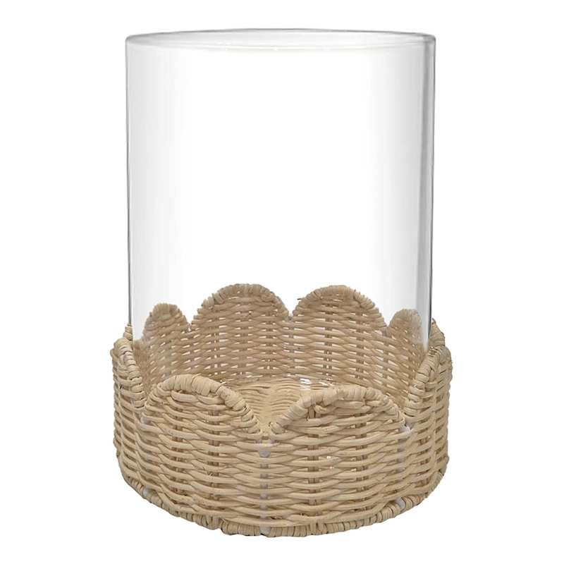 Hurricane with Scalloped Rattan Base, 8" | At Home