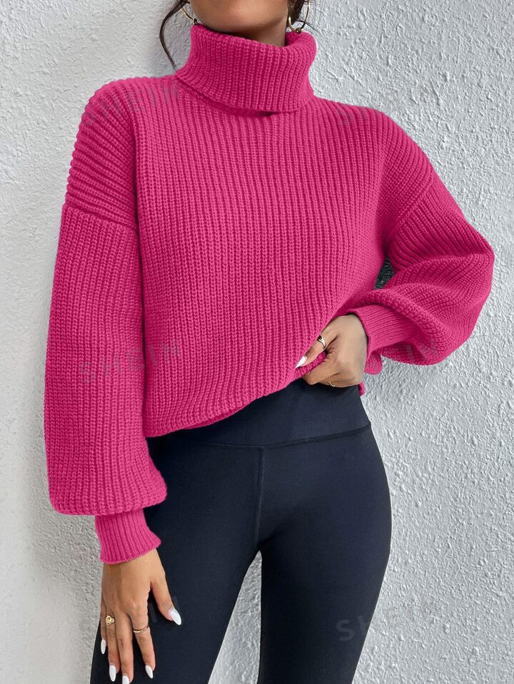 SHEIN Privé Rib-knit Turtleneck Drop Shoulder Sweater4.91(1000+) | SHEIN