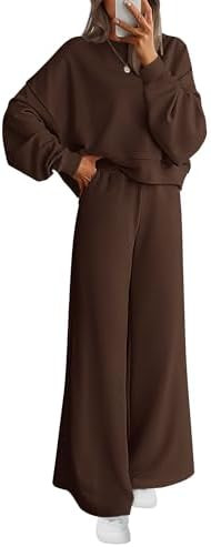 PRETTYGARDEN Women 2 Piece Outfits 2025 Fall Sweatsuits Crewneck Sweatshirt Wide Leg Sweatpants L... | Amazon (US)