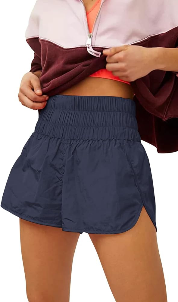 Women's Running Shorts Smocked High Waist Athletic Gym Workout Warm Up Relaxed Fit Shorts | Amazon (US)