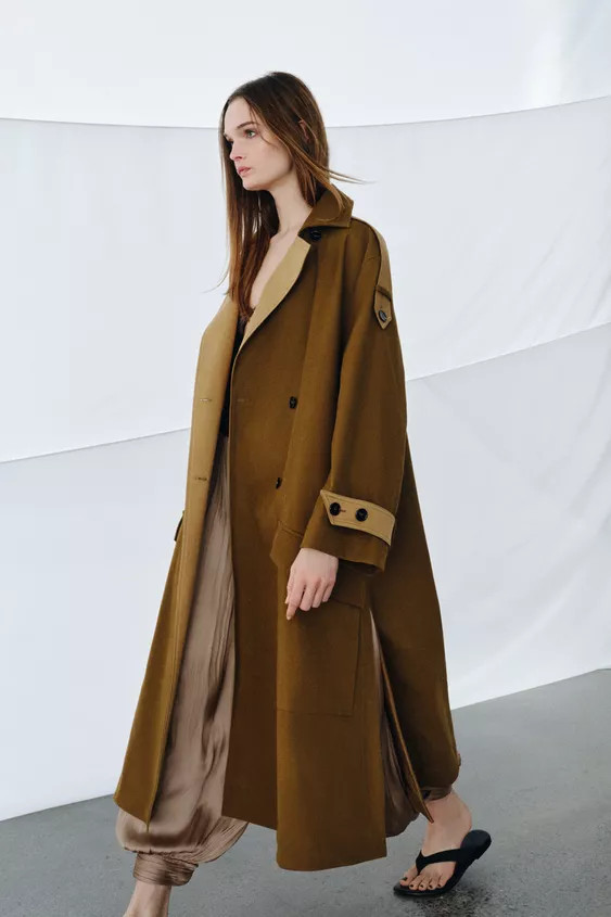 ZW COLLECTION LONG CONTRAST TRENCH COAT | Zara UK