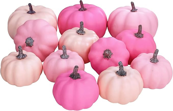 12 Pcs Assorted Small Fall Artificial Pumpkins Faux Pink Pumpkins Decorative Pumpkins Foam Pumpki... | Amazon (US)