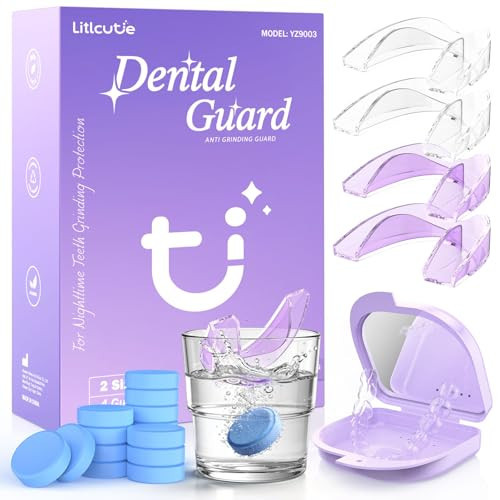 Litlcutie Anti Grinding Guard, Mouth Guard for Grinding Teeth at Night, Night Guards for Teeth Grinding for Adults, Mouth guard for sleeping,Purple+Clear, 2 Size (4 Pack), Guard Case with 5x Magnifier | Amazon (US)