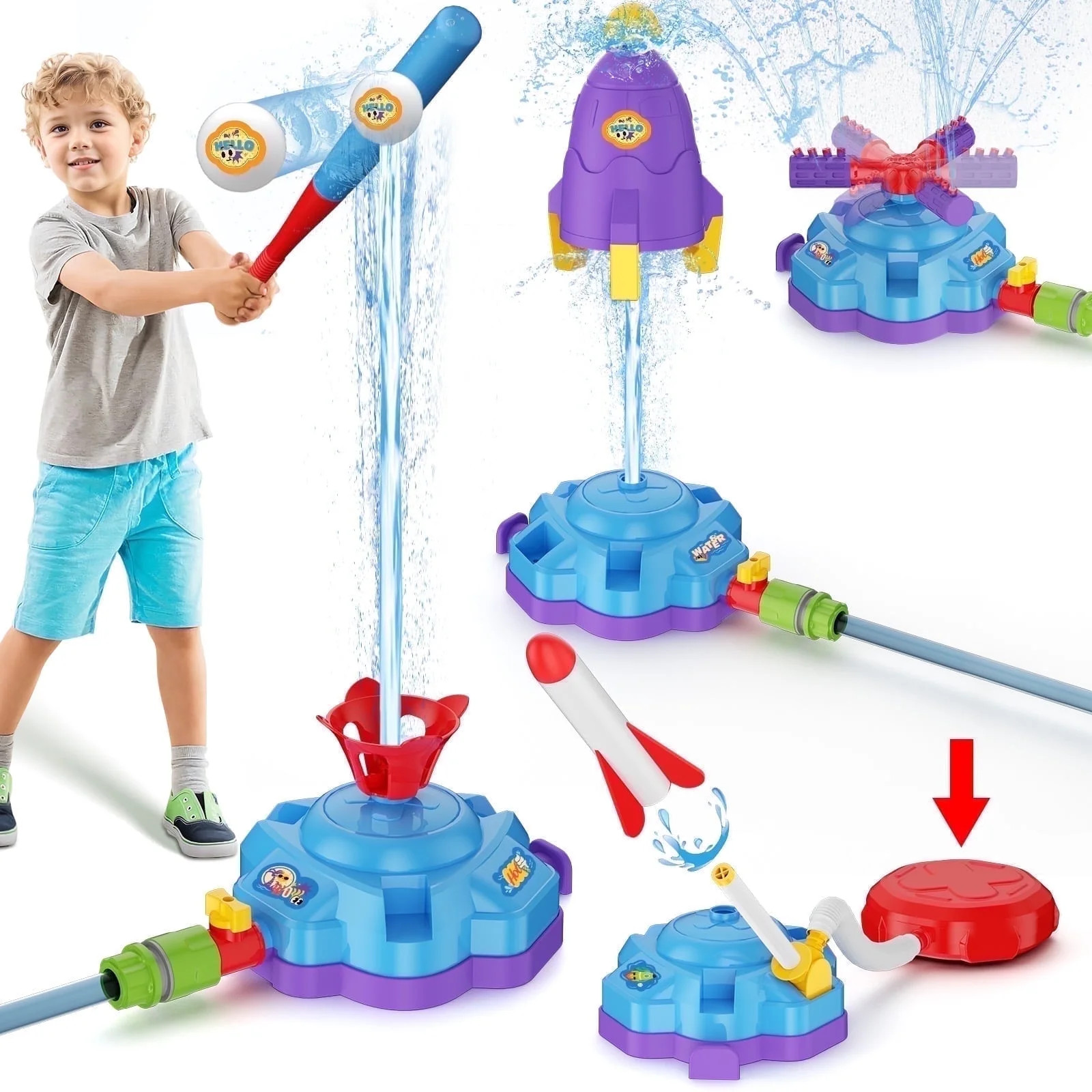 4-in-1 Water Sprinkler Toys for Kids, Summer Games for Outside with  Water  Baseball Rocket Launc... | Walmart (US)