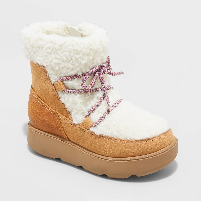 Toddler Girls&#39; Tenley Zipper Winter Shearling Style Boots - Cat &#38; Jack&#8482; Cognac 10 | Target