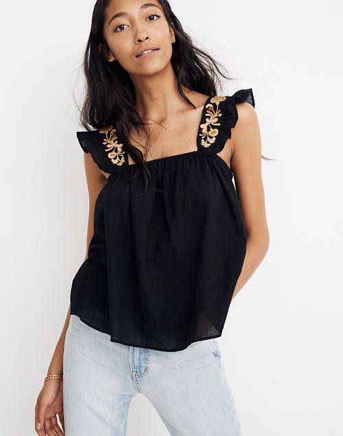 Embroidered-Strap Swing Top | Madewell