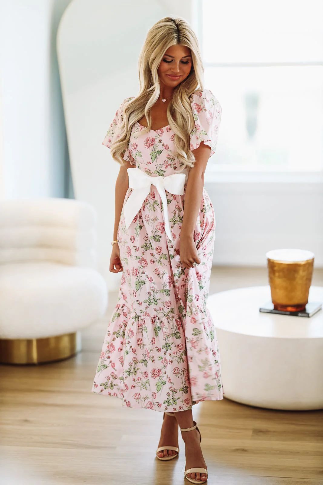 Flourish In Spring Floral Midi Dress - Pink | Hazel and Olive
