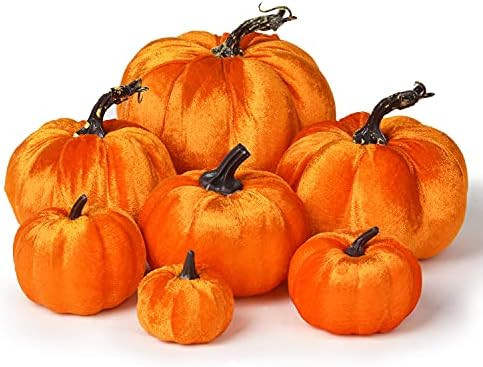 Lvydec Velvet Pumpkins Set Harvest Decoration, 7pcs Assorted Size Orange Cloth Pumpkins for Table... | Amazon (US)