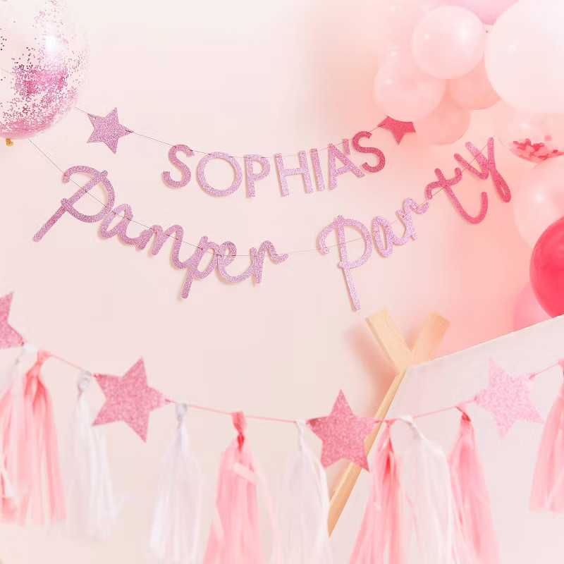 Customizable Glitter Pamper Party Banner Pink | Target