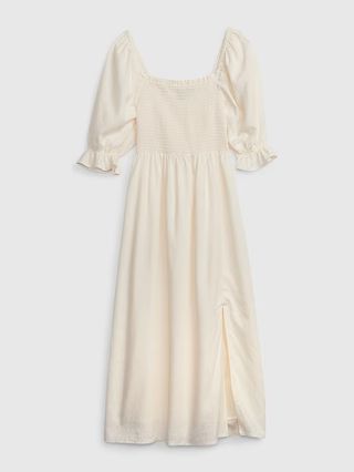 Linen-Blend Puff Sleeve Midi Dress | Gap (US)