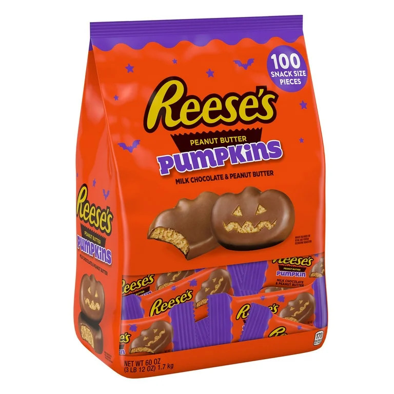 Reese's Milk Chocolate Snack Size Peanut Butter Pumpkins Halloween Candy, Bag 60 oz, 100 Pieces | Walmart (US)