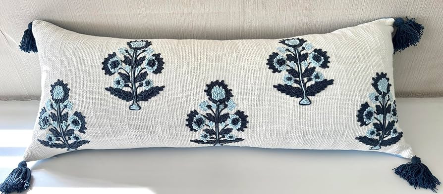 Hand Embroidered Russell Motif Decorative Lumbar Accent Throw Pillow Cover - Pillowcase for Livin... | Amazon (US)