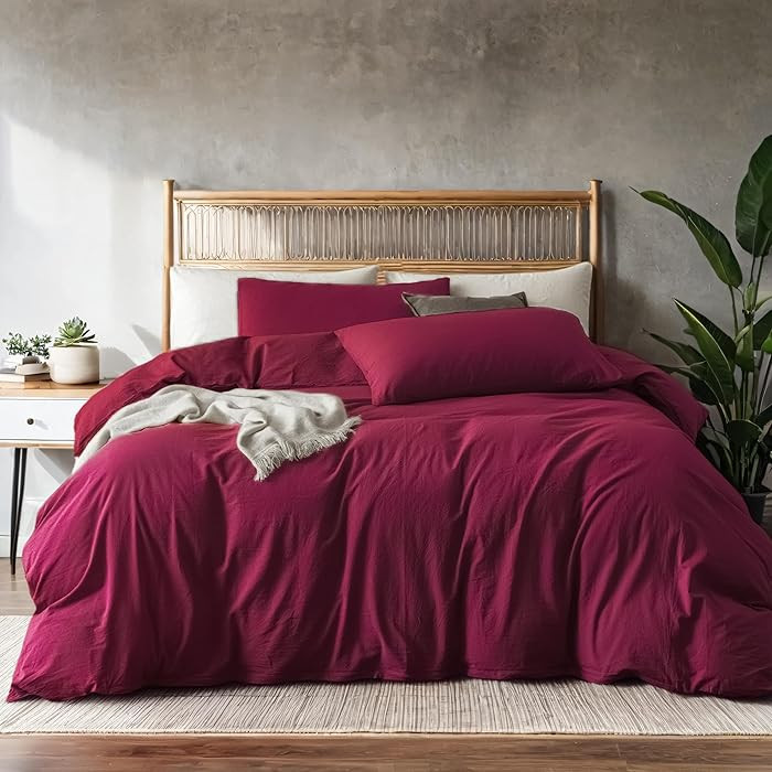 Burgundy Red Duvet Cover Queen Size - Pre-Washed Bedding - 160 GSM Ultra Soft Duvet Cover Set wit... | Amazon (US)