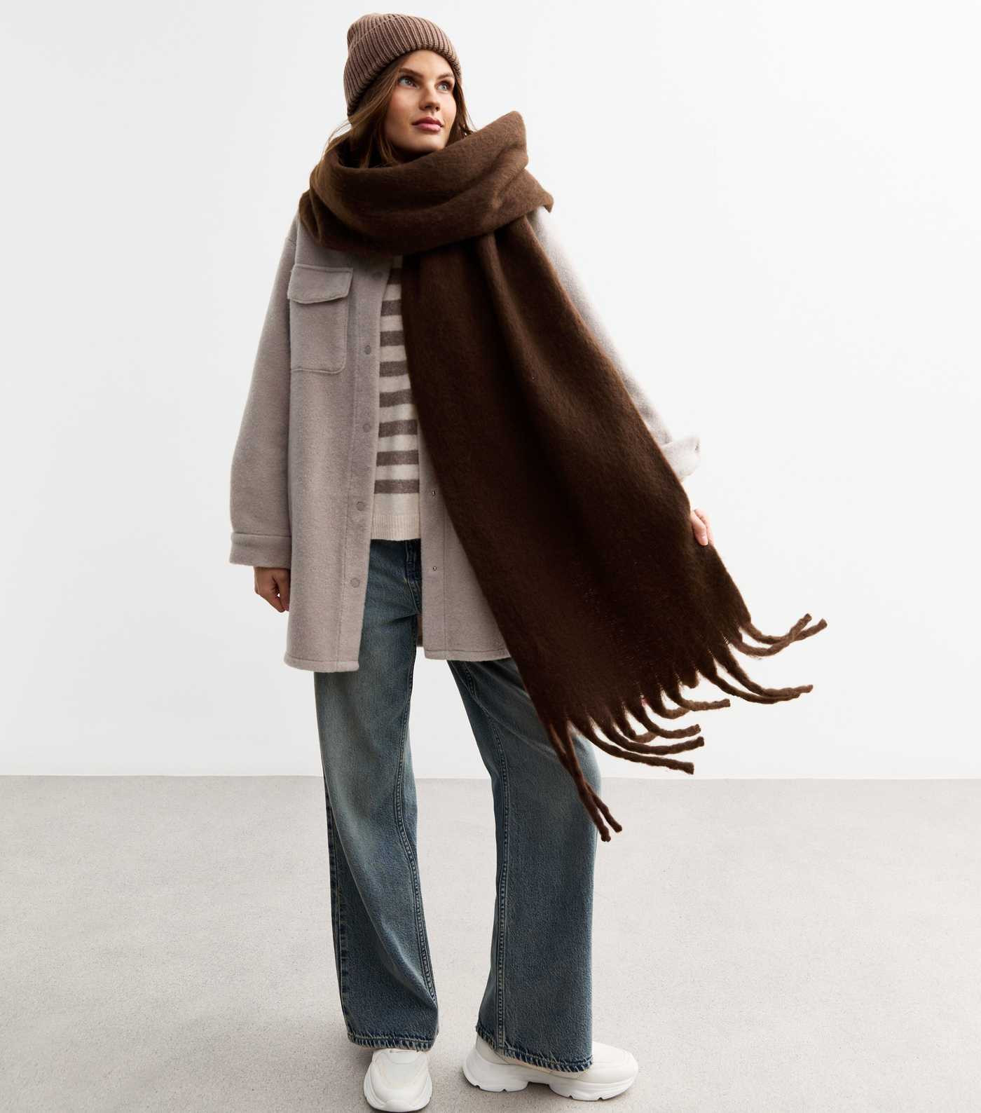 Brown Brushed Fringed Scarf | New Look | New Look (UK)