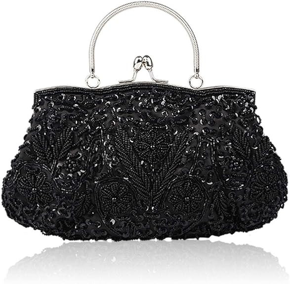 Floral Designer Evening Bag Beaded Sequin Design Vintage Kissing Lock Satin Clutch Purse Bag Wedd... | Amazon (US)
