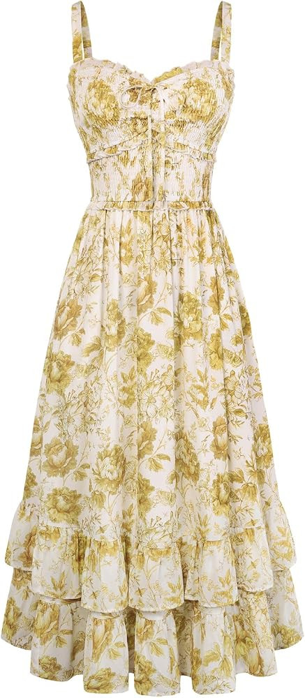 Scarlet Darkness Women's Floral Cottagecore Dress Smocked A Line Casual Milkmaid Sundress with Po... | Amazon (US)
