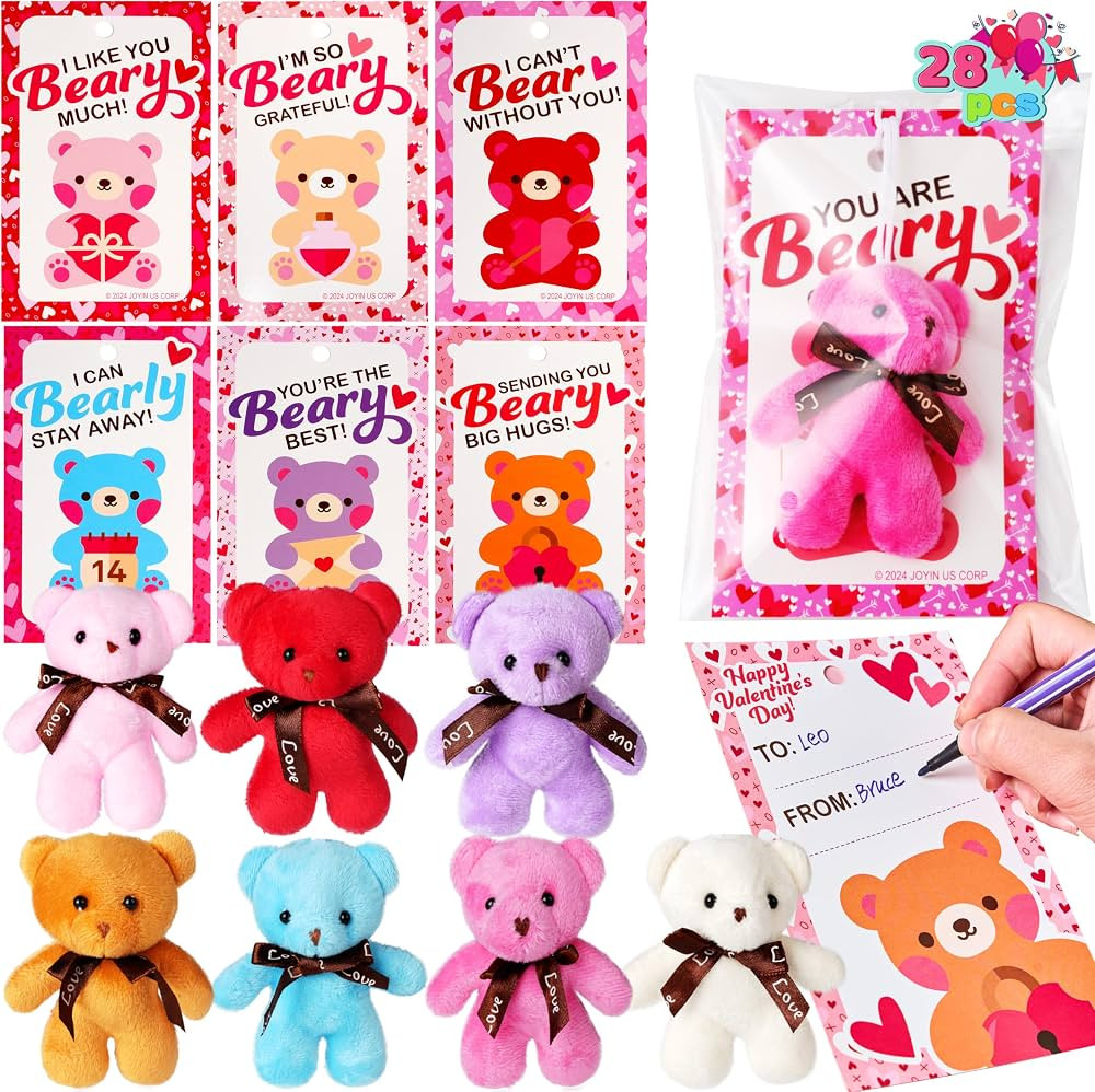JOYIN 28 Pack Valentine's Day Mini Plush Animals Toys with Gift Cards, Mini Animals Keychains for... | Amazon (US)
