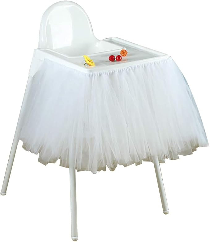 ECYC Tulle Table Skirt Baby Shower Birthday Decoration High Chair Home Textiles Party Supply, Whi... | Amazon (US)