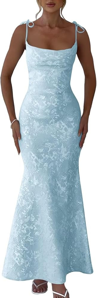 Eightale Satin Floral Jacquard Prom Dresses Mermaid Long Bodycon Formal Evening Party Gown | Amazon (US)