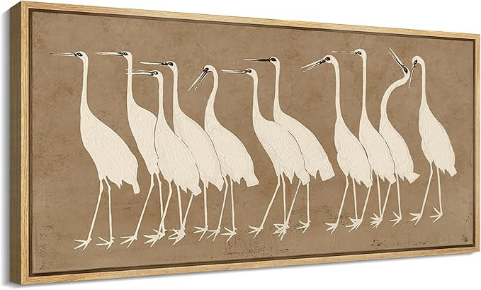 MUDECOR Extra Large Framed Canvas Print Wall Art Minimalist White Cranes on Beige Background Anti... | Amazon (US)