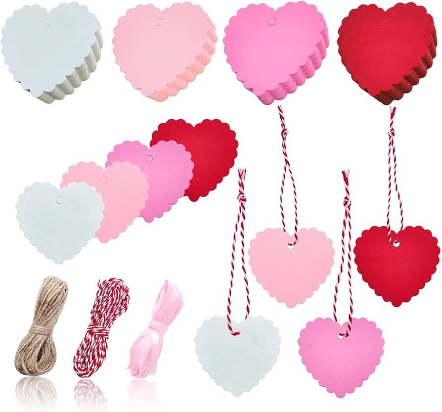 120 Pcs Valentine Heart Gift Tags, Heart Shaped Paper Tags with String for Valentines Day Mothers... | Amazon (US)