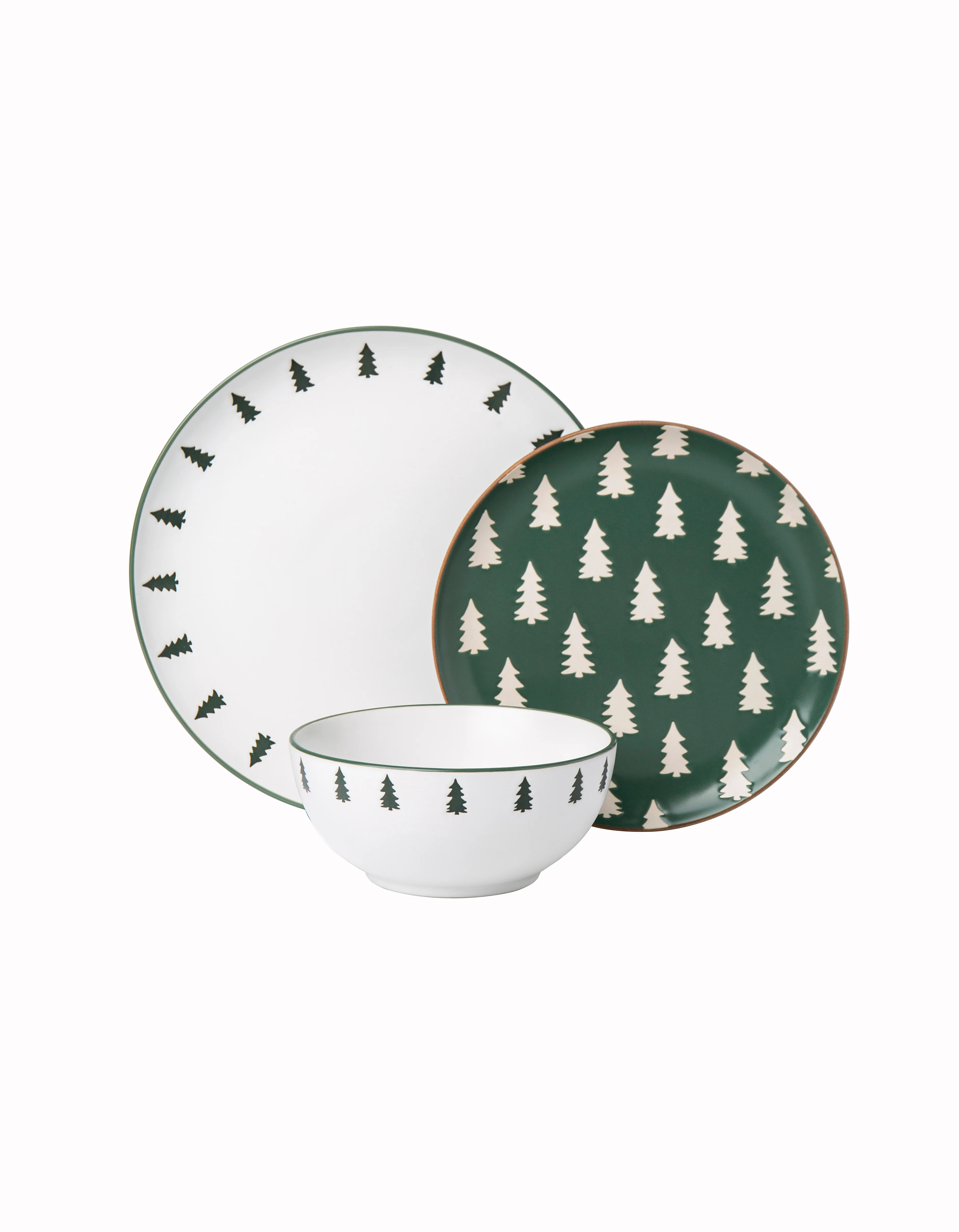 Holiday Time 12 Piece Ceramic Dinnerware Set in Trees Pattern | Walmart (US)